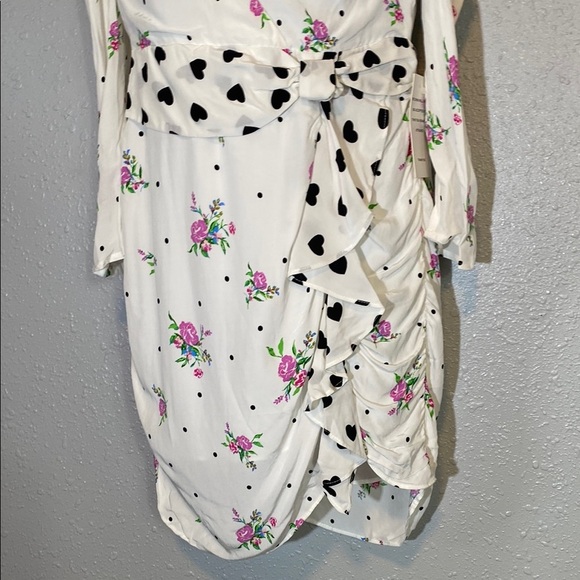 For Love And Lemons White Faux Wrap Floral Mini Dress with Plunge Neckline - Picture 6 of 15